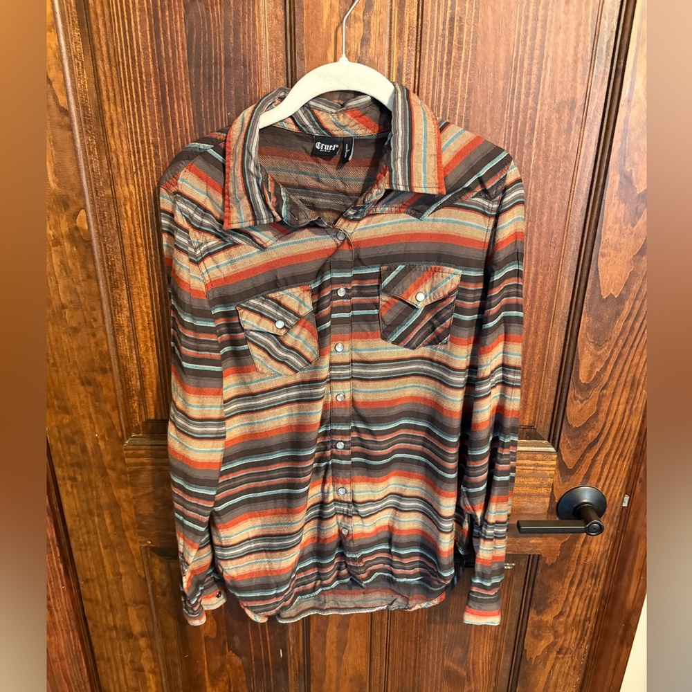 Cruel Denim Stripe Snap Shirt long sleeve size large used